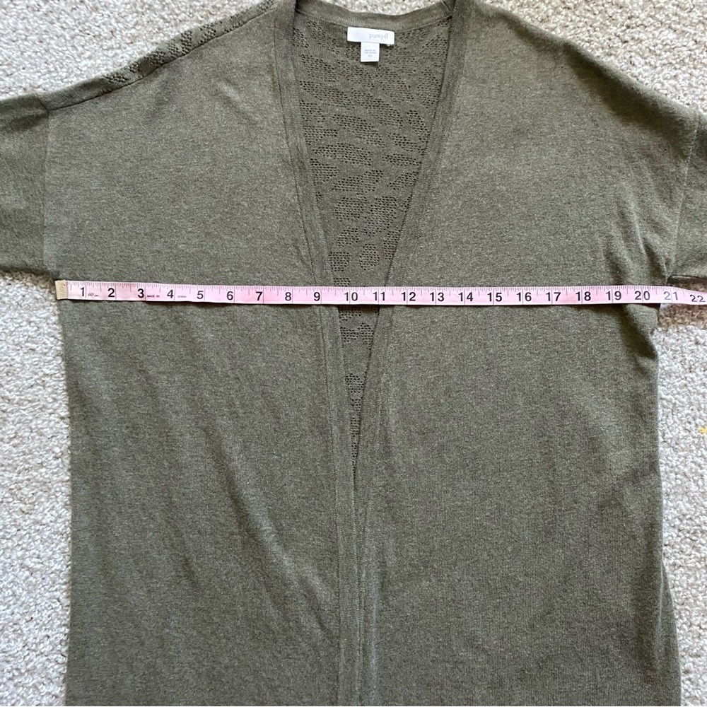 PURE J. JILL Olive Green Open Front 3/4 Sleeve Cardigan - Picture 8 of 11